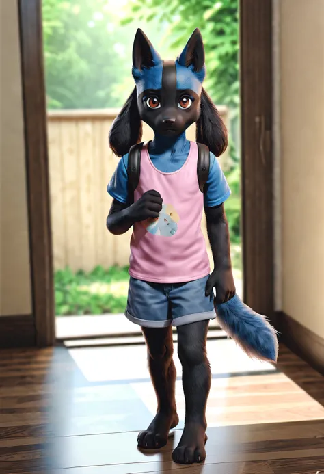 hyperrealistic, realistic, highly detailed, 8k, photo, solo, full body, photograph of a young furry, lucario ,, furry, furry fem...