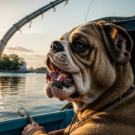 Bulldog eating a fisherman