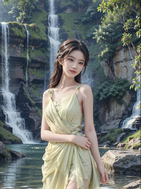 sweet girl clothes9,yellow dress, liuyifei, ((cowboy shot)), (best quality, masterpiece:1.2), ultra-detailed, (realistic:1.37), ...