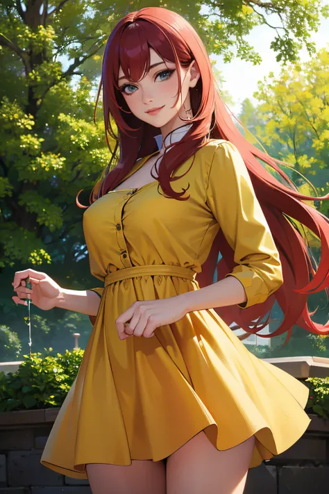 (best quality,4k,ultra-detailed),(realistic:1.37),HDR,professional,portrait,colorful,soft lighting,Kushina Uzumaki,beautiful detailed eyes,beautiful detailed lips,smiling gently,red hair flowing,happy expression,playful personality,long wavy hair,rosy chee...