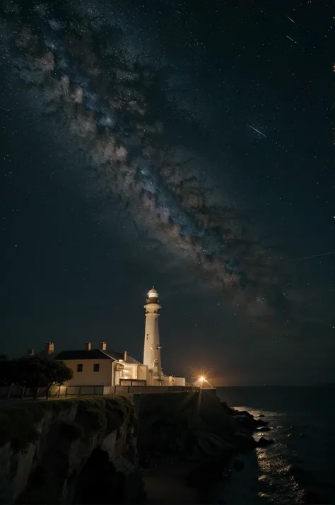 add a space shuttle in the sky with a little small size compared with the lighthouse