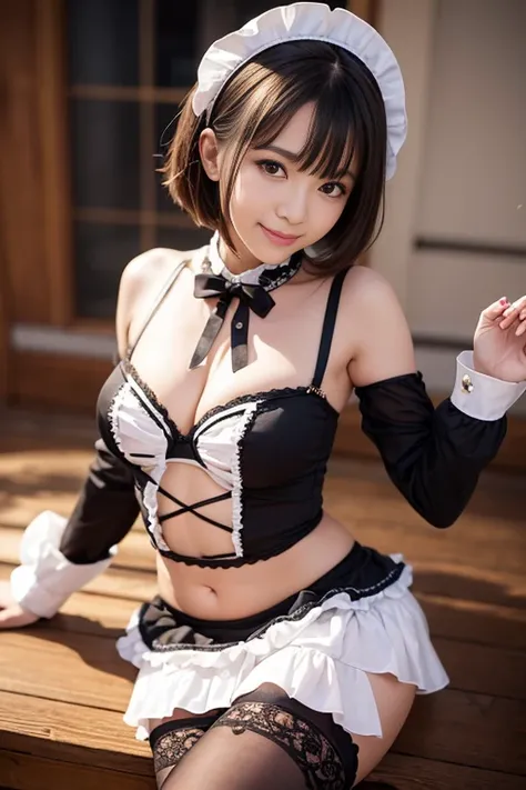 she is wearing a maid costume、She wears a short skirt for a maid.、We also provide erotic services、The sleeves have ruffles、She is a beautiful girl、your smile is so cute、Breasts are big、Introducing a strawberry pattern bra with delicate decorations、Pants wi...