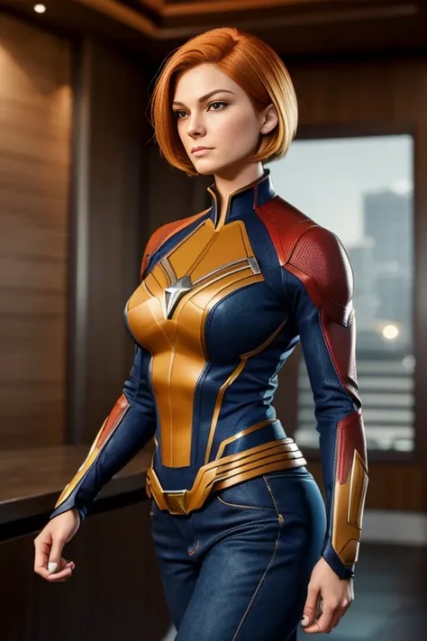 4k highly detailed realistic jean grey from marvel comics, blonde short undercut bob hairstyle, ((sharp Jawline)), (full body Including Legs), Seduction and fantastic poses