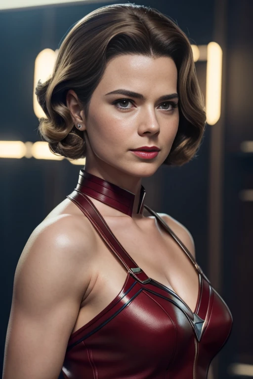 4k highly detailed realistic peggy carter from marvel comics, blonde short undercut bob hairstyle, ((sharp Jawline)), (full body Including Legs), Seduction and fantastic poses