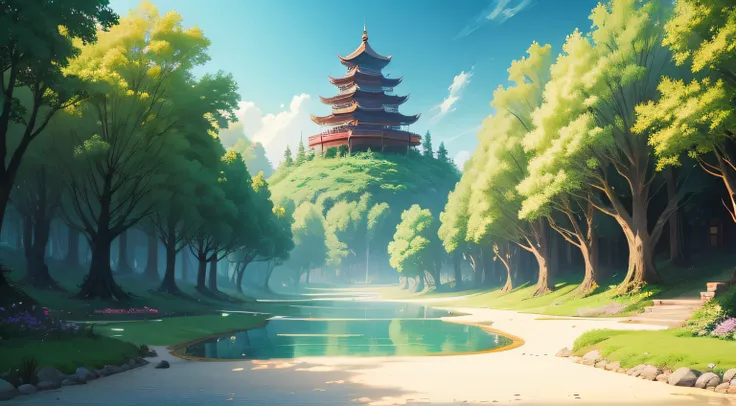 anime fairy tale background，Chinese fairy tale scene