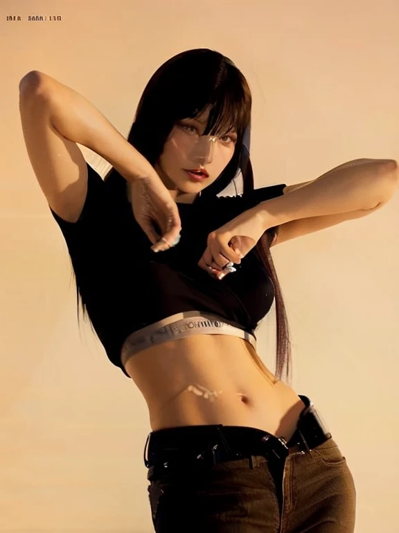 Arafed woman with a tattoo on her arm pointing at the camera........, Tifa, Tifa Lockhart, Tifa Lockheart, seductor retrato de Tifa Lockhart, glamorosa Tifa lockheart, JIA, Retrato de Tifa Lockhart, Foto de la modelo Slim Girl, Ella tiene el pelo negro con...