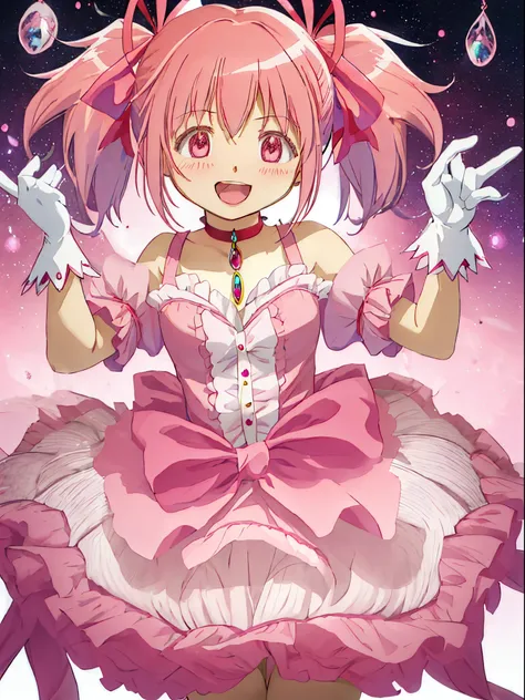 best quality, masutepiece, hight resolution, solo, {kaname_madoka_puera magimado magica:1.15}, pink_hair, short_hair, twin-taile...