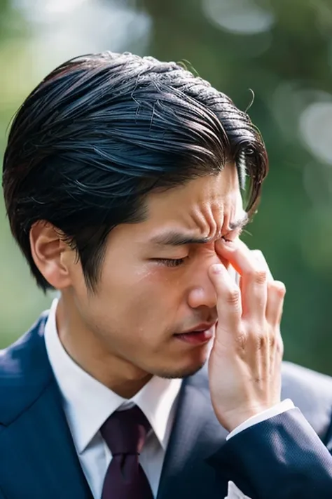 Handsome Japanese man crying,Upper body portrait,suits,Crying