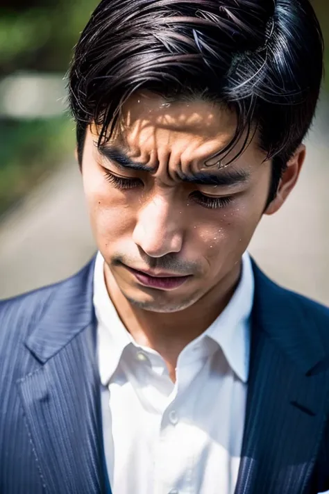 Handsome Japanese man crying,Upper body portrait,suits,Crying