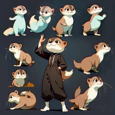 An otter,Dispose,anthropomorphic styles，Disney  style,Black strokes,differentemotions,Multiple poses and expressions.8k --ar 3:4 -- Cute style