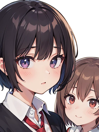 ((Best Quality)), ((masutepiece)), (Detailed), Perfect face, Girl in a shortcut, 2girls, Dark hair,