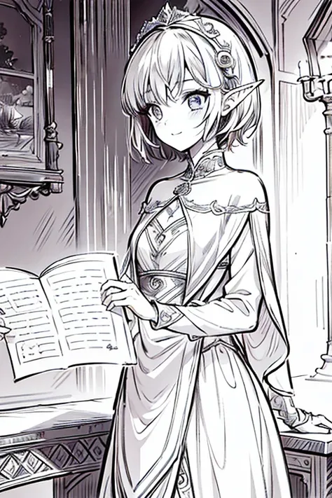 Best quality,Masterpiece,1girl, lineart,elf,short hair