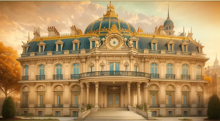 A postcard of the Parisian palace on the front side. (best quality, highres:1.2), ultra-detailed, professional, vivid colors, portraits, landscape, concept artists, sharp focus, HDR, studio lighting. [line drawing, vintage style], (delicate, intricate, fin...