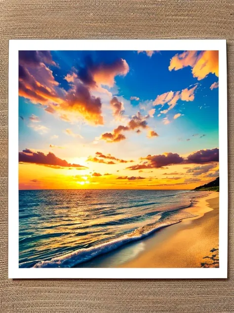 Une fille écrivant des cartes postales au bord de la mer,Vue sur l’océan,Beaux yeux détaillés,Plage de sable,souffle,Couleurs vives,promenade en bord de mer,Horizon ensoleillé,Mouettes volantes,souvenirs de voyage,notes manuscrites,Coquillages,Timbres-post...