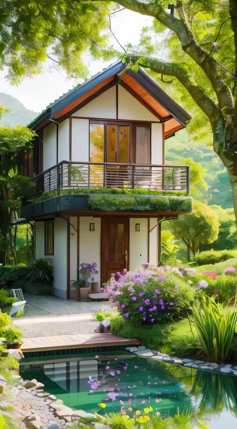 Escape to the tranquility of nature observation houses, surrounded by lush greenery and vibrant flowers. Immerse yourself in the warm touch of nature, cool weather, and the beauty of this scenic digital painting. 
 Explore the beauty of nature through obse...