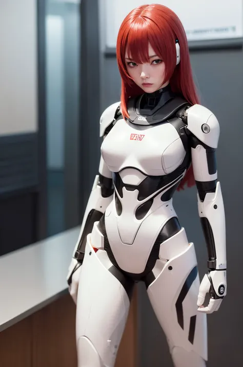 girl Robot, Although it looks human, red hair, everythinechanical, masutepiece, ccurate, Anatomically correct, Textured skin, Super Detail, high details, High quality, Best Quality, hight resolution