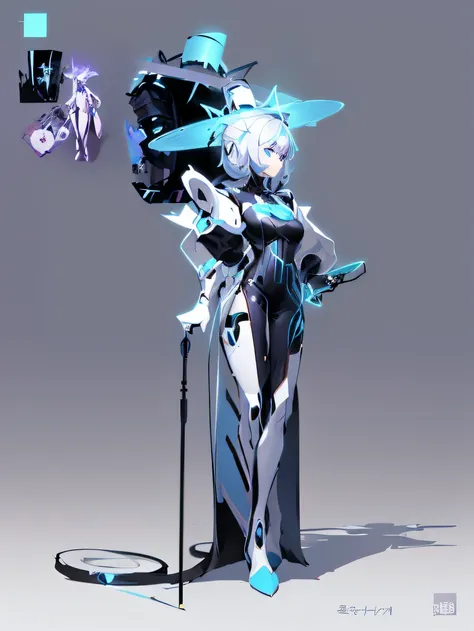 Anime character with microphone and microphone stand, Original concept art, interesting character design, ( ( Character concept art ) ),  future robot queen, beautiful full-body concept art, Great character design, Beautiful robot character design, clear o...