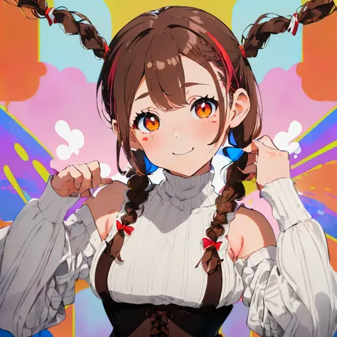 ((brown hair)),((braided shorthair)),((pigtails)),((with brown eye)),((with bangs)),slight red tide,((mouse ear hair band)),(loo...