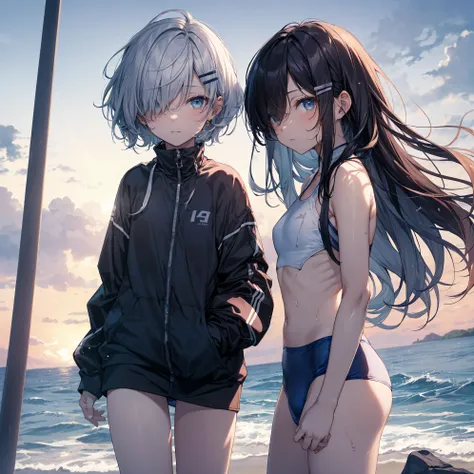 of the highest quality, anime moe art style,Best Anime 8K Konachan Wallpapers,Pixiv Contest Winner,Perfect Anatomy, BREAK,(Draw a picture of a girl in a swimsuit walking on the beach.),BREAK, 1girl is a beautiful girl with poor luck.,(Solo,Lori,child,14yea...