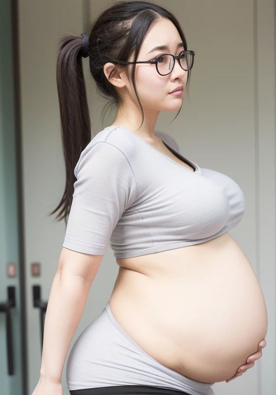 Maximum fetal mass during pregnancy, huge lump,azami， Pregnant with a large belly, big pregnant girl, The biggest belly of pregnant women, Beutiful women, Nice face, prengant, Long gray hair, black hair color hair, actual, ultra - detailed, Bigchest，black ...