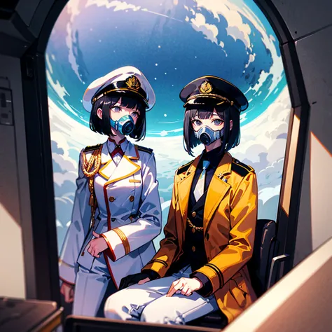 （（（​masterpiece）））、（（（Top image quality）））、（（（top-quality）））、（Illustration of one girl）、full bodyesbian、25-years old、（（（Viceroy）））、Black hair bob cut、（（Face covering gas mask））、Gray eyes、（（Tall））、（（Military uniforms））、（（Military Cap））、（（Military coat））、（wh...