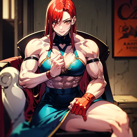 （（（​masterpiece）））、（（（Top image quality）））、（（（top-quality）））、（（（Illustration of one girl）））、（（（Muscle Girl）））、（（（neuter）））、a cool、（（Long hair with red hair））、Golden eyes、（（Tall））、（（（Muscular and strong body）））、（（（Muscular and strong body）））、（（Split abs））、（...