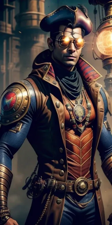 Karan singh grover as Spider-Man Steampunk sports a leather and brass suit adorned with mechanical details. Its chest features a spider gear that  a steam generator. He uses steam cannons on his wrists as "spiderwebs". His mask has smoked lenses and aviato...