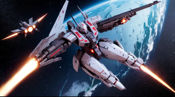 1 mobile suit、The entire aircraft is visible、Equipped with a beam saber、fighting against enemies far away、latest design、Sleek futuristic design、Size like a real size Zaku、Design like developed by ZEON、space section、Lots of stars、​masterpiece、depicted in a ...