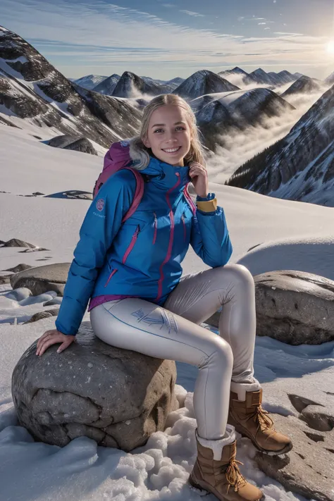 naturescape photography; mountain climbing; full body view; (1woman:0.5, solo), (slender body), (small breasts) , (soaking wet r...