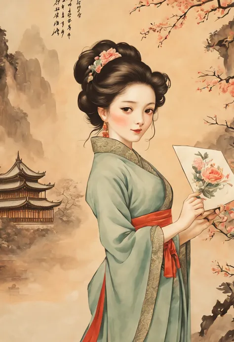 chinese theme, postcard, stamp, envelope, letter, old-fashioned handwriting, ornate frames, intricate, (best quality, masterpiece, Representative work, official art, Professional, unity 8k wallpaper:1.3)