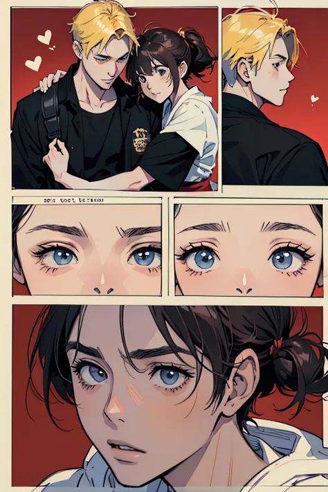 Comic Storyboard:1.8, comic strip, Comic Layout, My favorite manga storyboard, story of a loving couple, anime emoji theme pack, Hyper Hi-Vision, Japanese anime manga style, red background dark sky, 24K UHD.