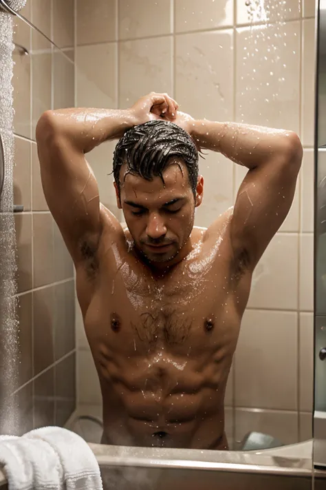 man bathing in cold shower