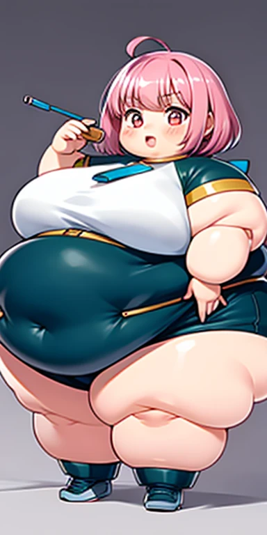 high quality, ((Chibi Chara)), one obese girl, Pink hair,