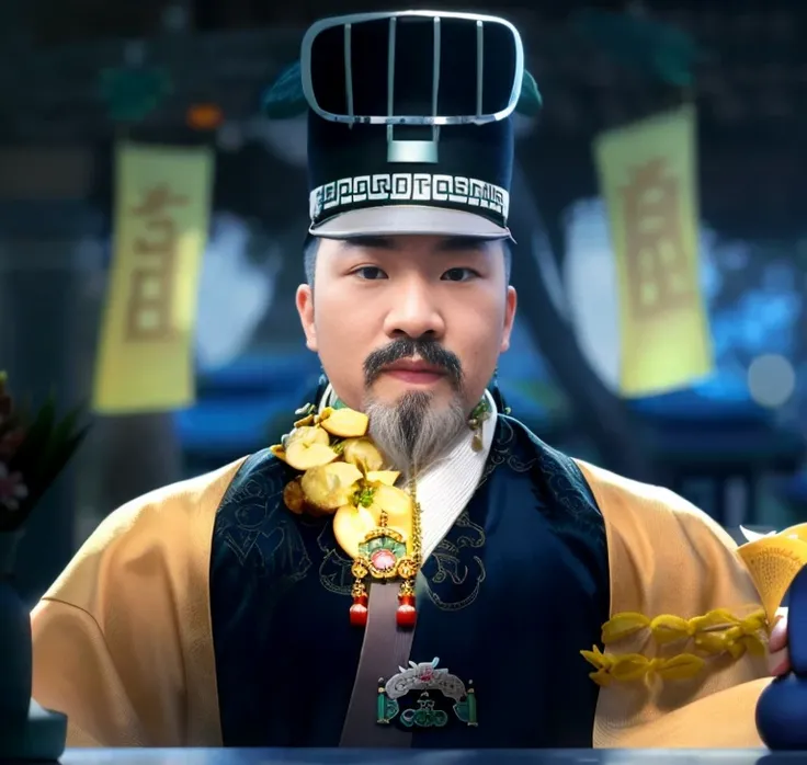 there  a man with a hat and a banana in his hand, inspired by Dong Yuan, inspired by Gong Xian, inspired by Wu Bin, inspired by Hu Zaobin, inspired by Ding Guanpeng, inspired by  Zhibai, inspired by  Buxing, inspired by Zhao Yuan, inspired by Guan Daosheng...