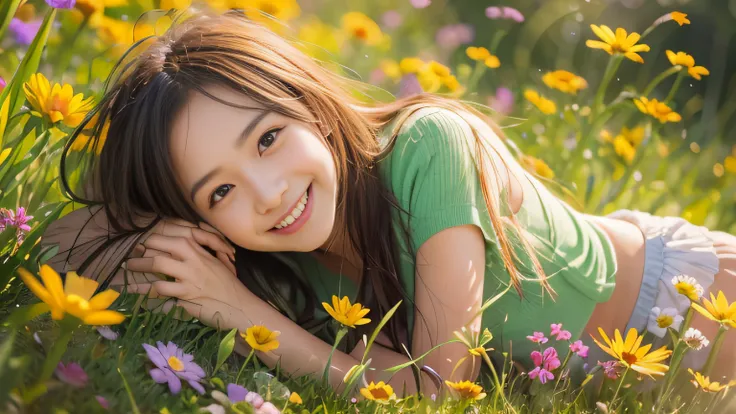 (Best Quality,hight resolution),(Realistic:1.37)
Happy smiling girl, Detailed eyes and lips, Beautiful smile, Joyful expression, Natural lighting, Vibrant colors, Soft background, Cheerful atmosphere, A flower garden, Colorful flowers, Green grass, A clear...