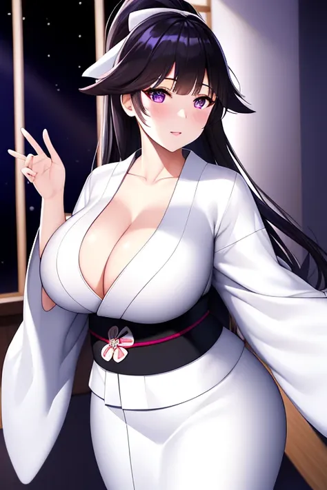 (Night:1.7), Japan, Tokyo, CityView, Before Window,
Standing at attention,
(White_kimono:1.3),cleavage,
black_hair, long_hair, hair_pulled_back,parted_lips,purple_eyes, braid,
1 girl, 24yo,mature female,Beautiful Finger,Beautiful long legs,Beautiful body,B...