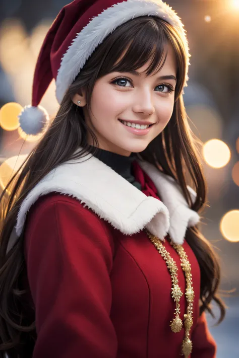 hungarian christmas girl, Smile, Lens Flare, depth of fields, masutepiece, ccurate, Super Detail, Best Quality, hight resolution, Textured skin, Anatomically correct, high details, High quality