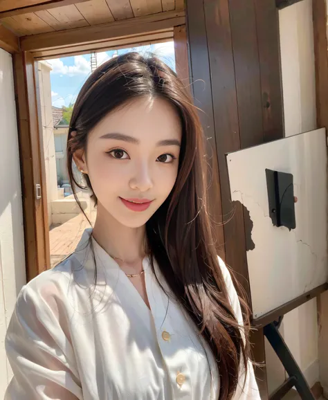 (Best quality at best,A high resolution),(actual),(sportrait),(美丽细致的眼睛,beautiful detailed lips,Extremely detailed face),(Korean idol face girl),(Stylish and stylish clothes),(Elongated),(stand posture),(Full body photo),(facing at the camera),(Smiling),(ge...