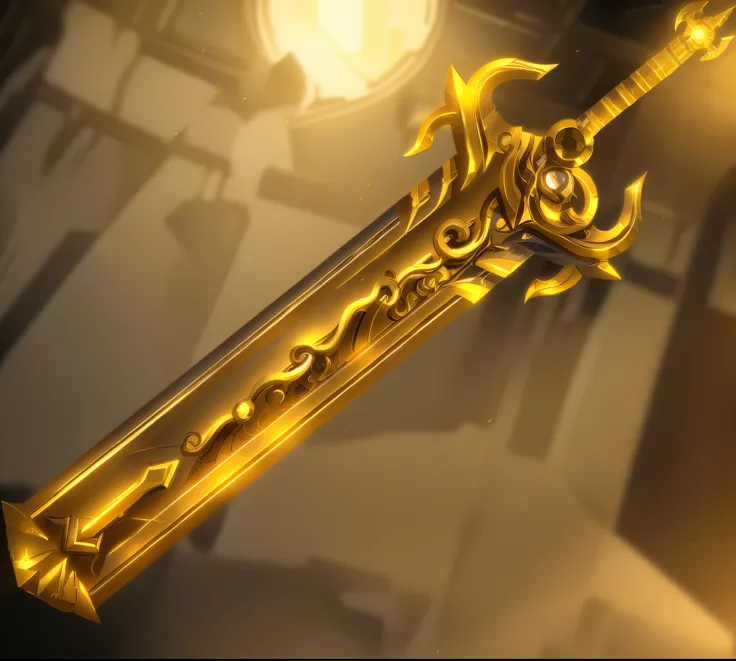 high detal，high high quality，ellegance，bright，Bright light , golden colored,weapon design