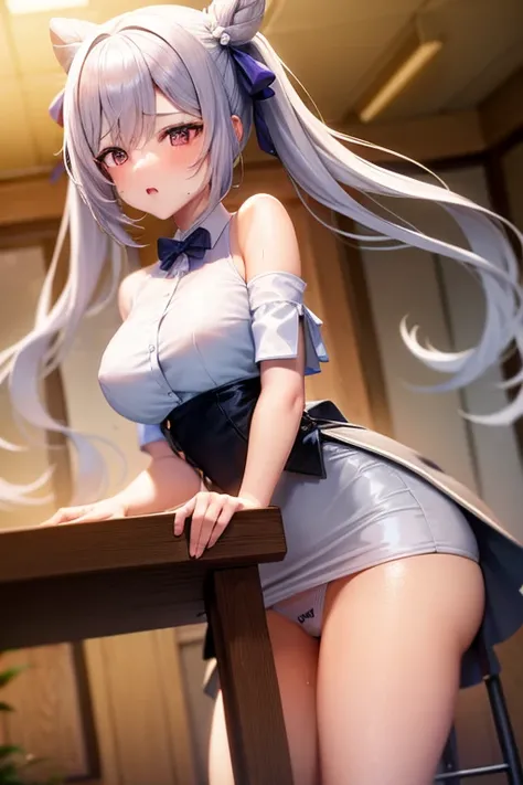 1girl, Table hump, rubbing the perineum, white shirt, pencil skirt, office, white panty, skirt lift, strap, a table, high ground, multiple boys,Liquid, Thought-provoking,, Masterpiece, Best Quality, Highly detailed