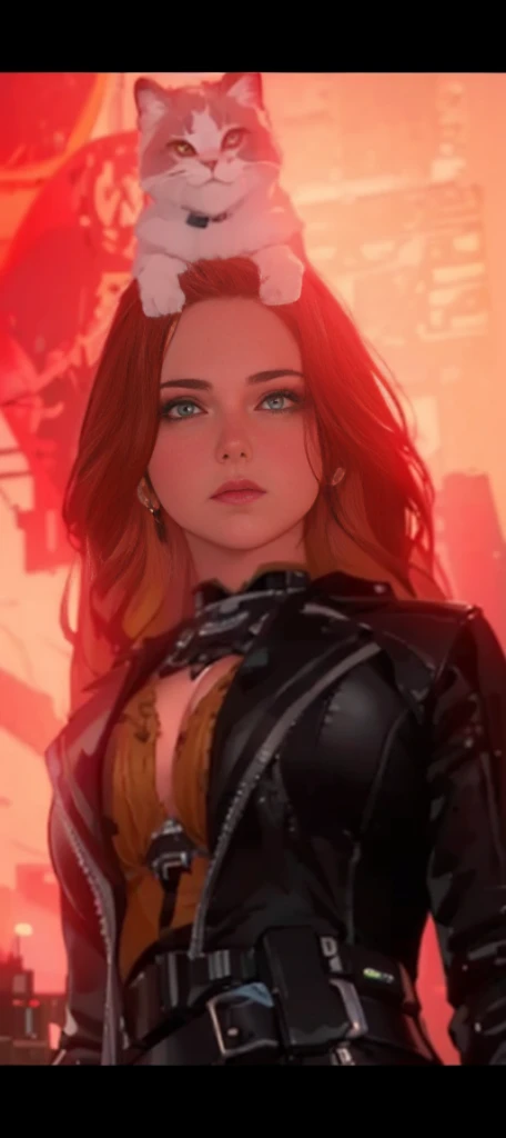 ((Best quality)), ((masterpiece)), (detailed: 1.4), 3D, cyberpunk, a beautiful woman with big breasts thick thighs, wearing extremely sexy cat woman