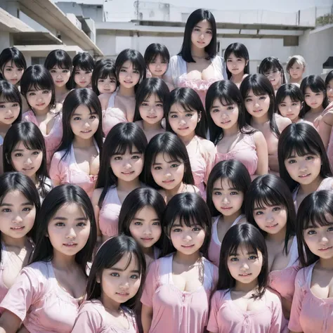 Raw photo、The same face、matching school uniform、((6 years old))、((a baby face))、((Infant body type))、(((multiple girls))),((((6+girls)))),((((100girls)))),(((1000girls)))、Women only、Long black hair、100 cute little girls、((((Gigantic Breasts))))、a smile、sel...