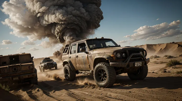 A powerful off-roader in the style of Mad Max.