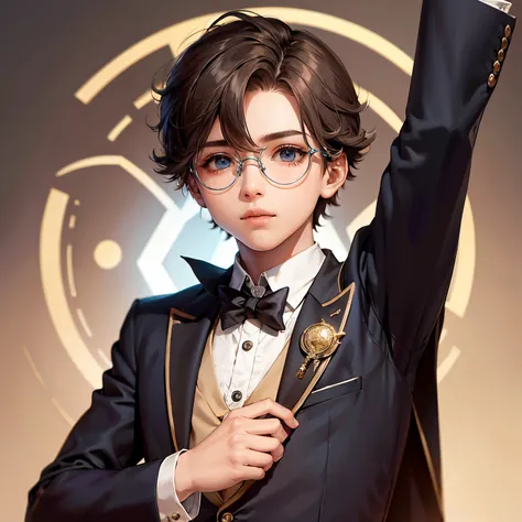 A boy with，Wearing spirit suit，monocle，Noble aura