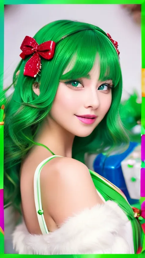 green colored hair、colourfull、best beauty、kawaii、Christmas　、hiquality、top-quality、Top image quality、Best Beauties、A delightful、Beautie、showy、Vivid、Beautiful world、