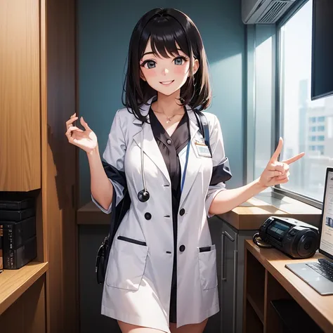 A 25 years old girl wearing Doctor dress, smiling face, looking at viewer