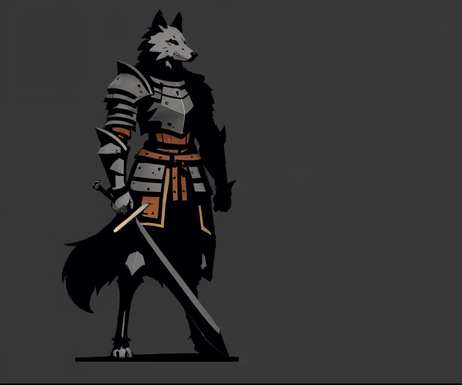 a close up of a person in a suit of armor with a sword, wolf armor, kitsune inspired armor, husky in shiny armor, warrior character design, game character concept art, video game character concept, painted as a game concept art, character concept, rpg conc...