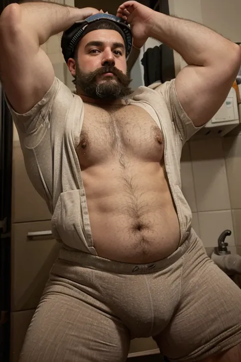 hot plumber, beard, mustache, beefy, cute tummy, hairy handulge, labor costume, tight clothes