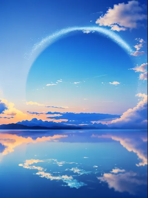 light ,Flowing clouds , landscapes , Sparkling blue sky ,  Transparency, Skysky ,scenery reflected on the round horizon  , vibrant light