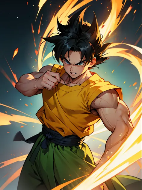 Tác phẩm nghệ thuật thực tế nhân vật Gohan, super saiyan, phong cách hình ảnh thực tế đầy đủ màu sắc, phong cách thực tế, jesus christ go super saiyan, nhân vật dragonball.